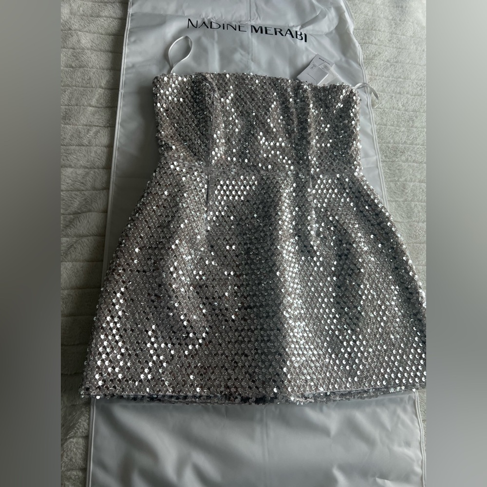 NADINE MERABI Silver Strapless Dress - Picture 2 of 5